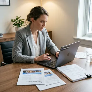 Corporate travel planner reviewing venue proposals