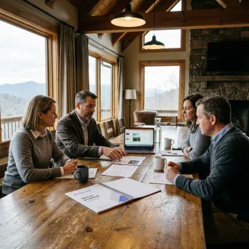 Corporate team retreat in a Georgia mountain lodge