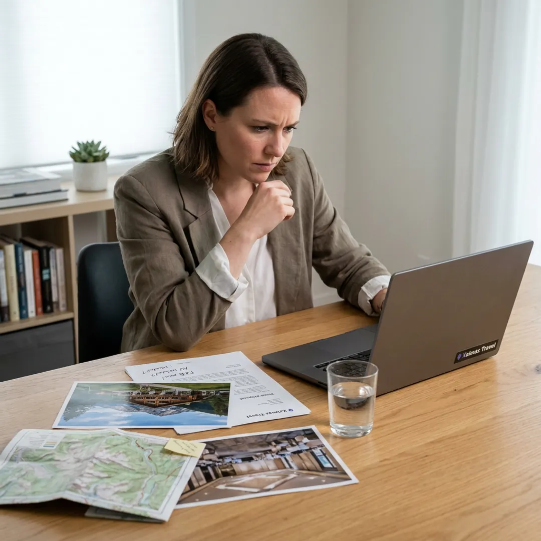 Planner comparing corporate retreat venue proposals