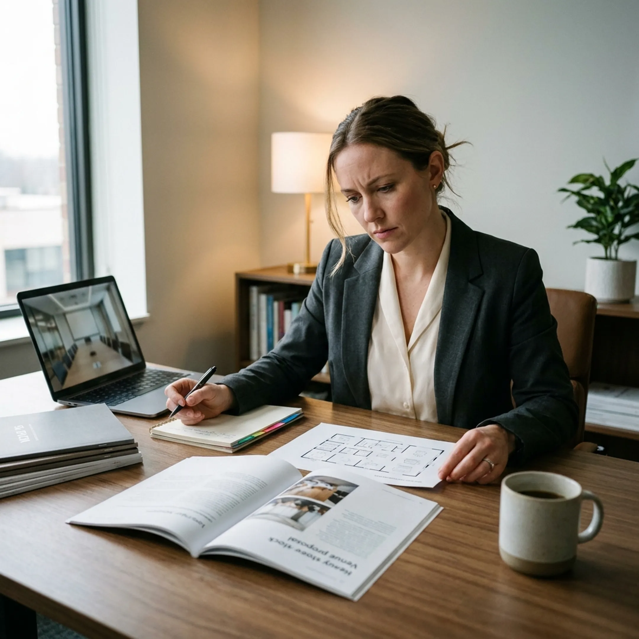Planner reviewing corporate retreat venue proposals