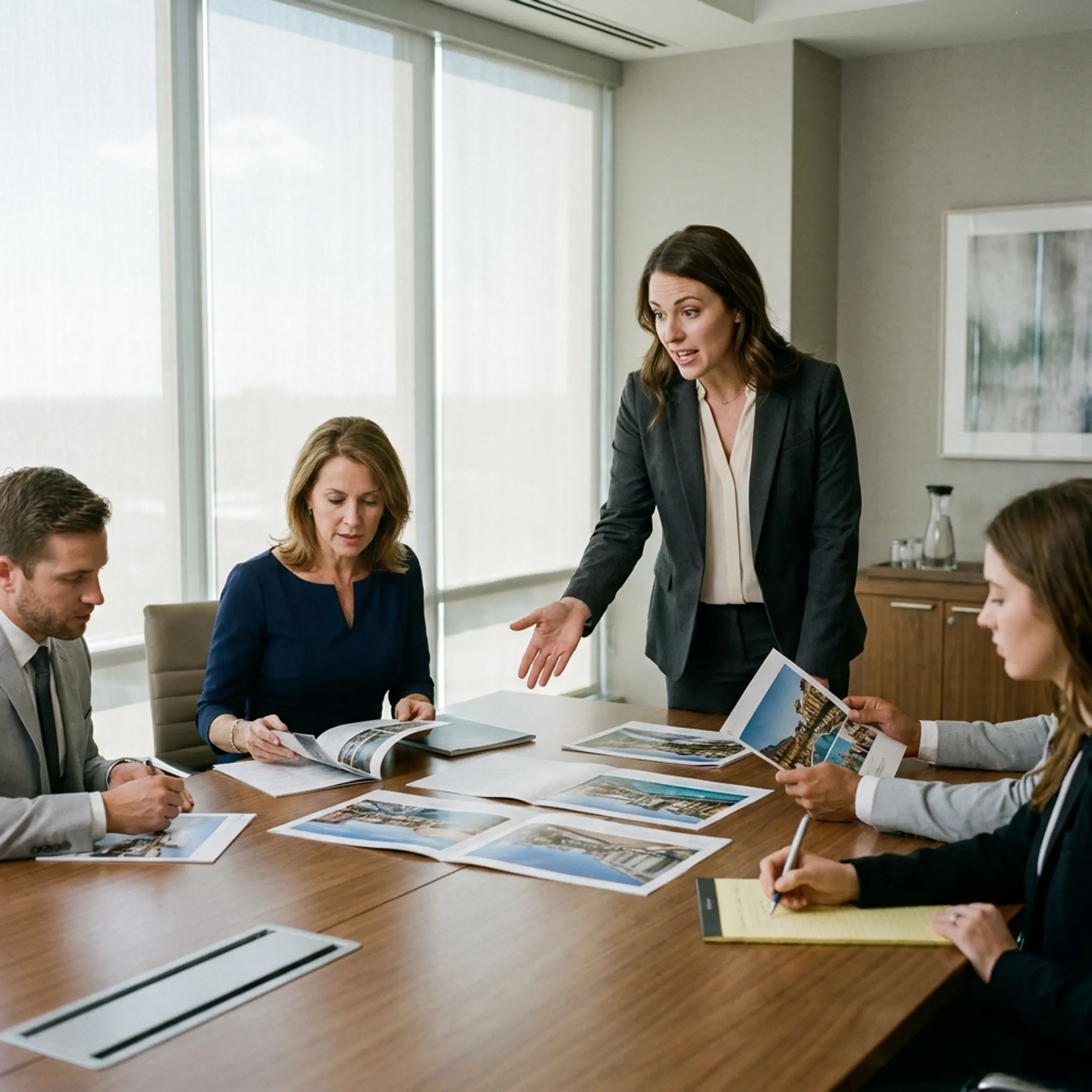 Advisor presenting corporate venue options to business planners