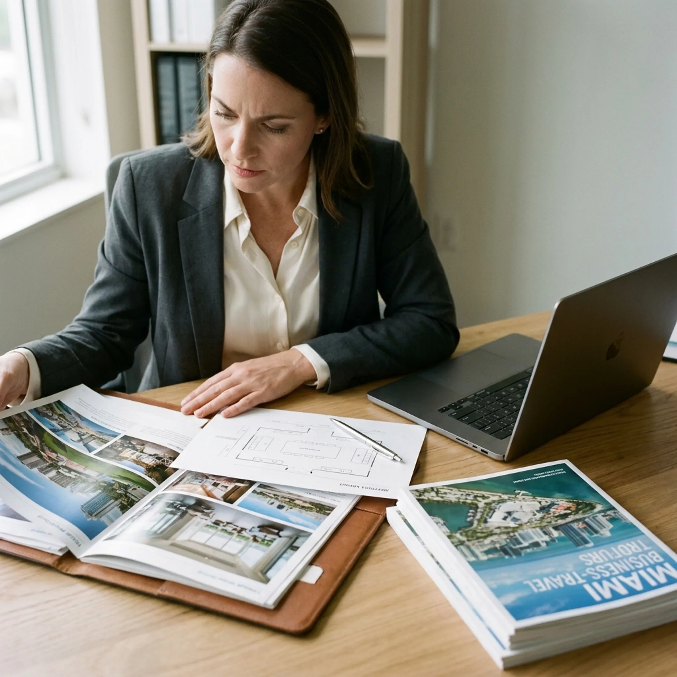 Corporate planner reviewing Miami conference hotel venue proposals