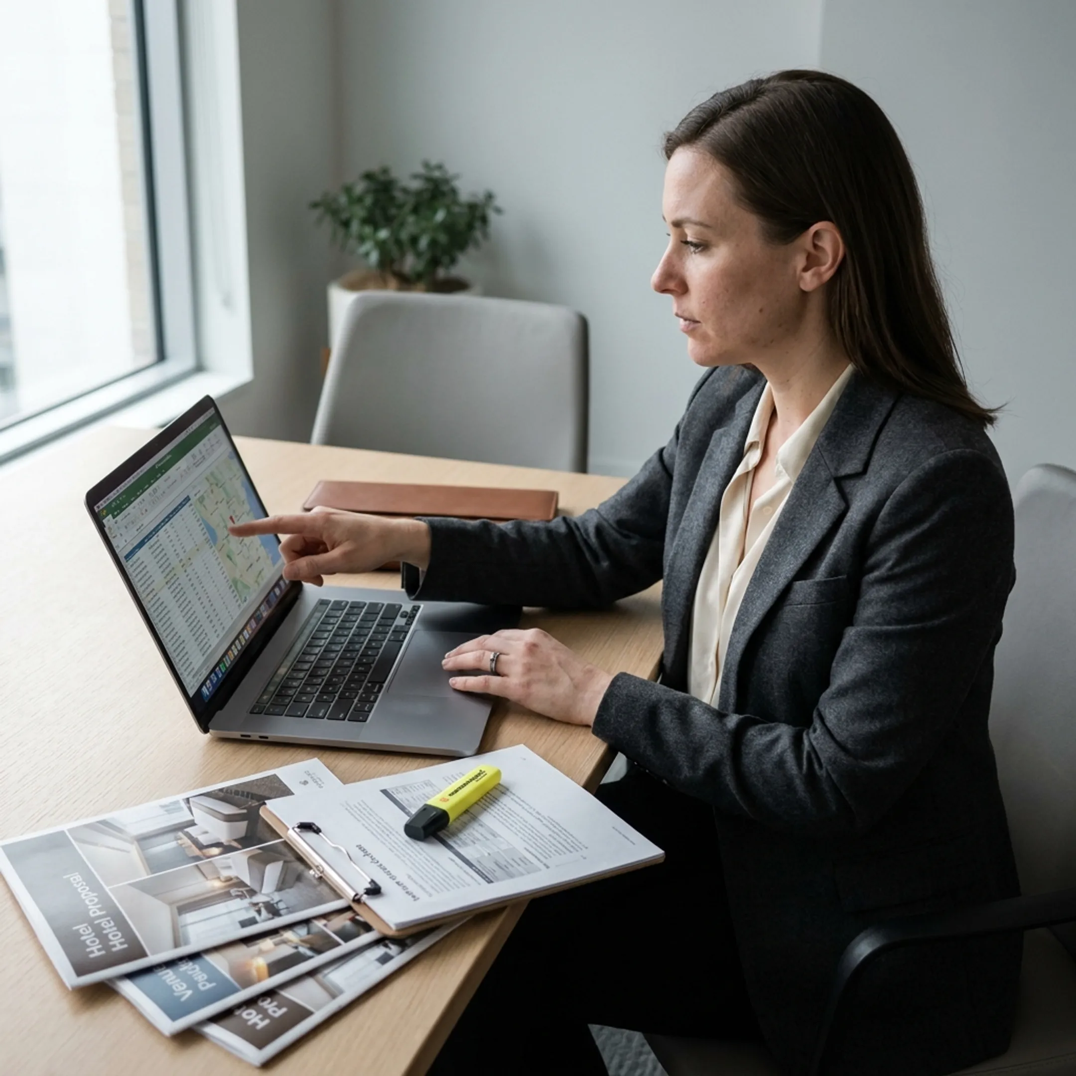 Planner comparing corporate event venue proposals