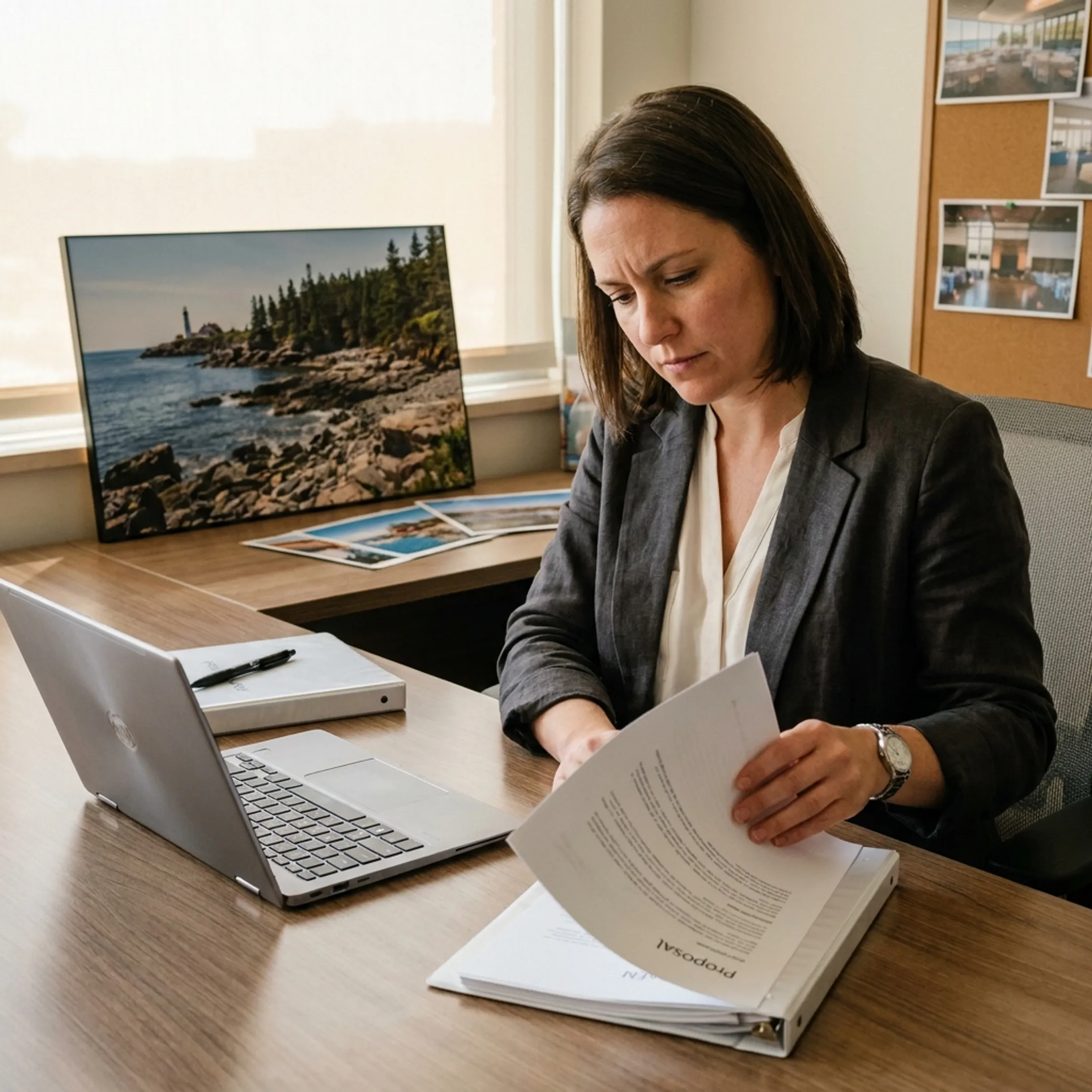 Planner reviewing corporate retreat venue proposals