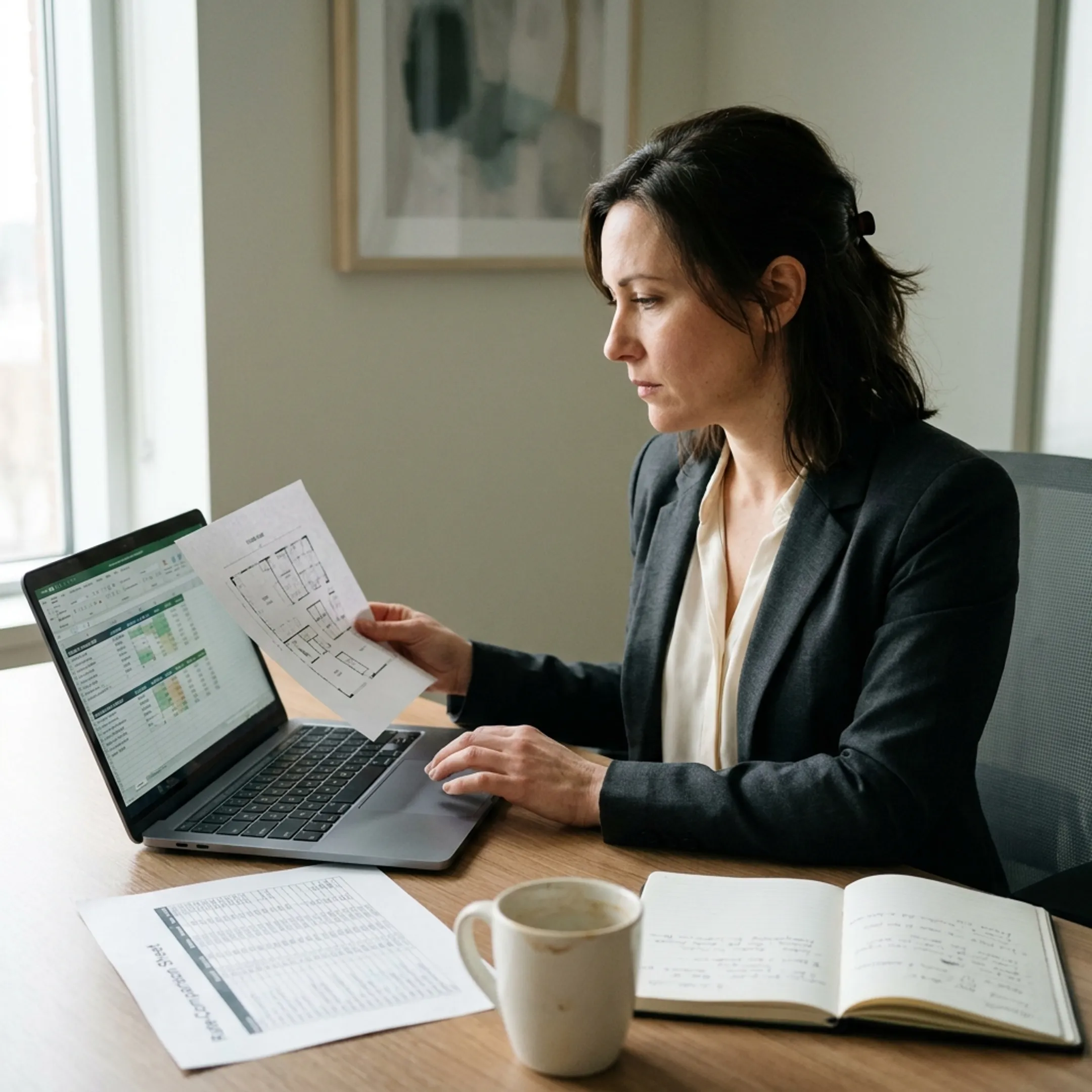 Planner reviewing corporate meeting venue proposals on a laptop