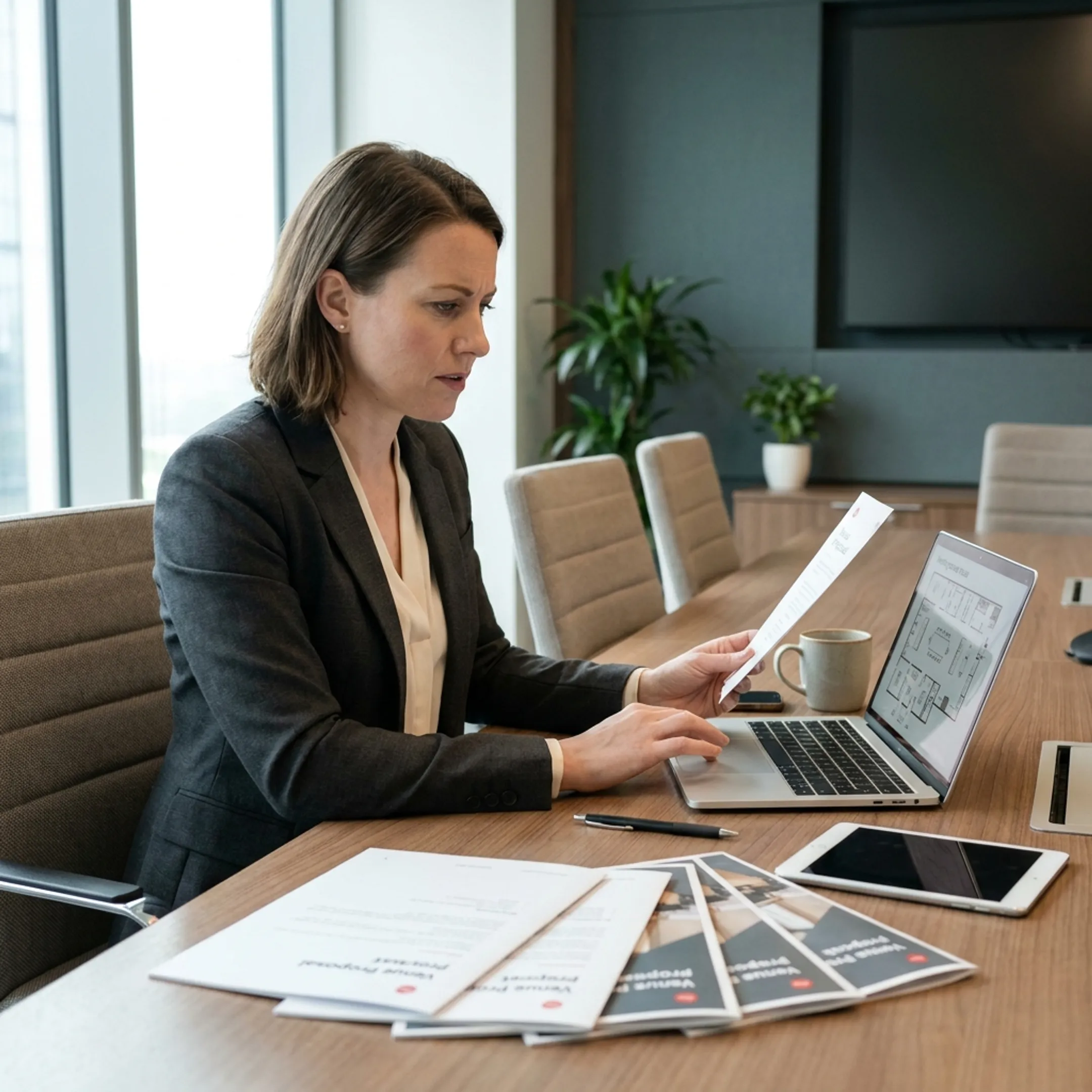 Planner reviewing a corporate event venue proposal
