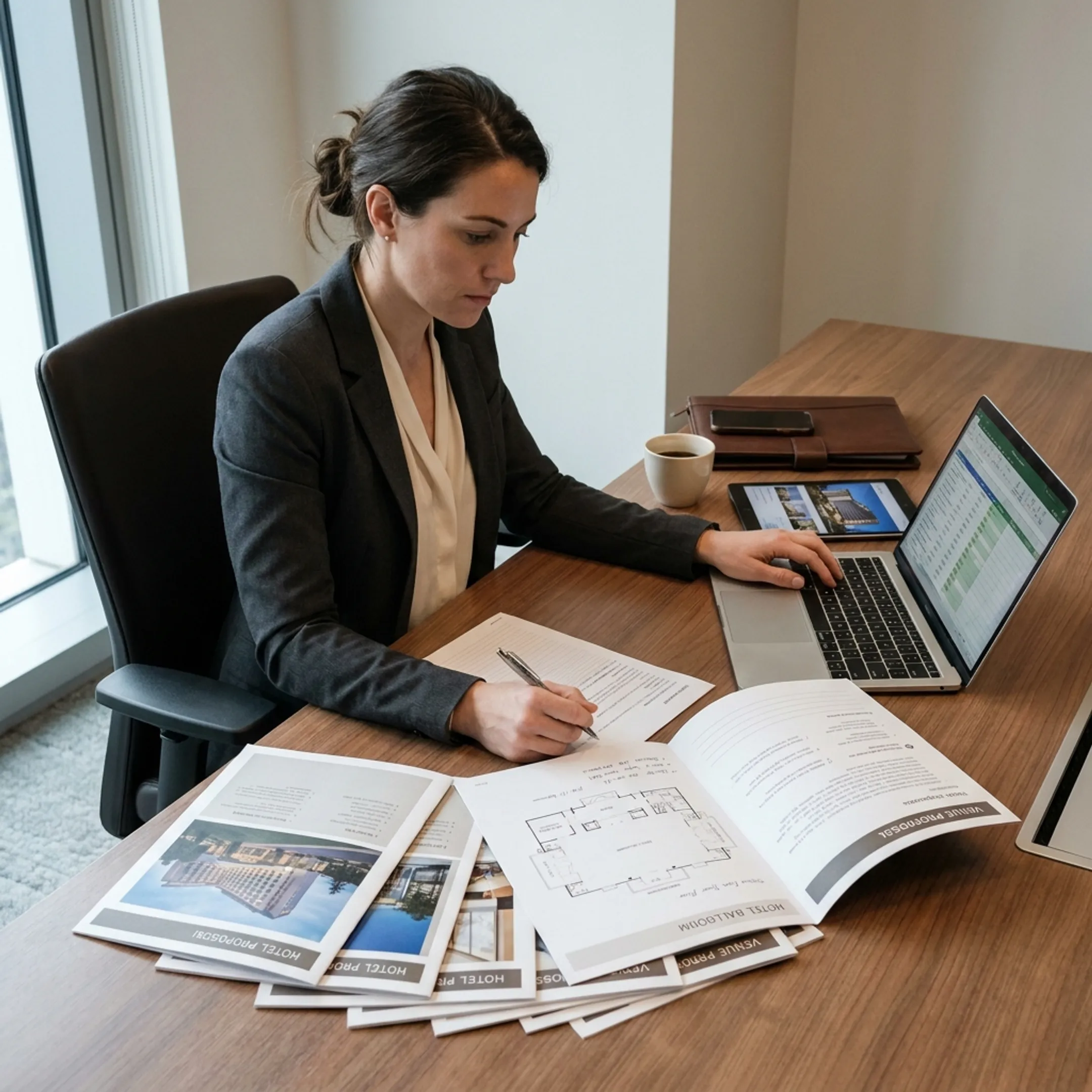 Planner reviewing corporate retreat venue options