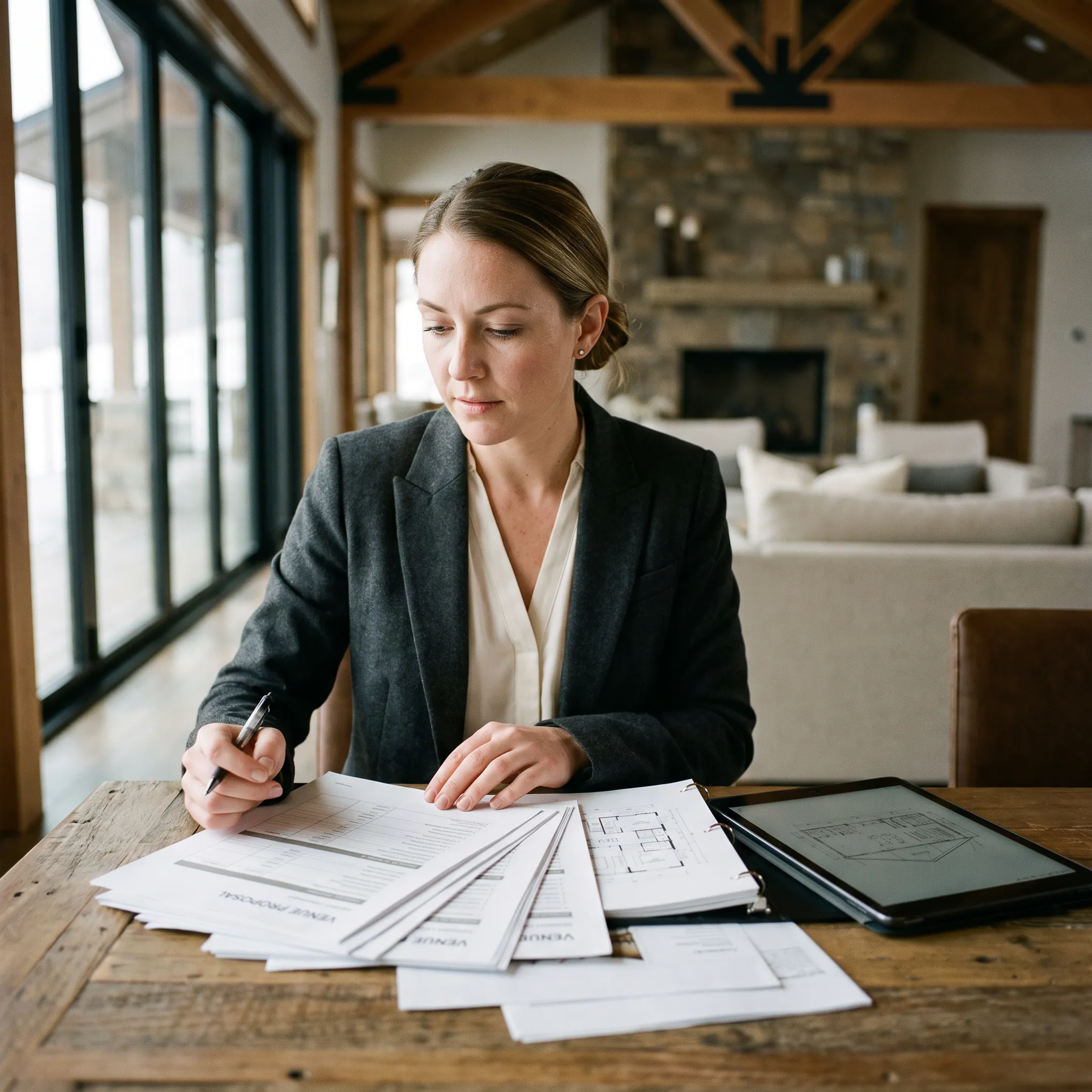 Planner reviewing corporate retreat venue proposals