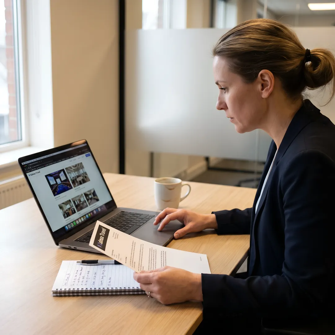 Corporate planner reviewing venue options