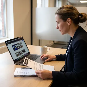 Corporate planner reviewing venue options