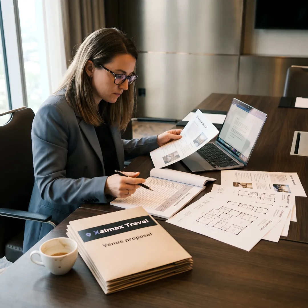 Planner reviewing retreat venue options
