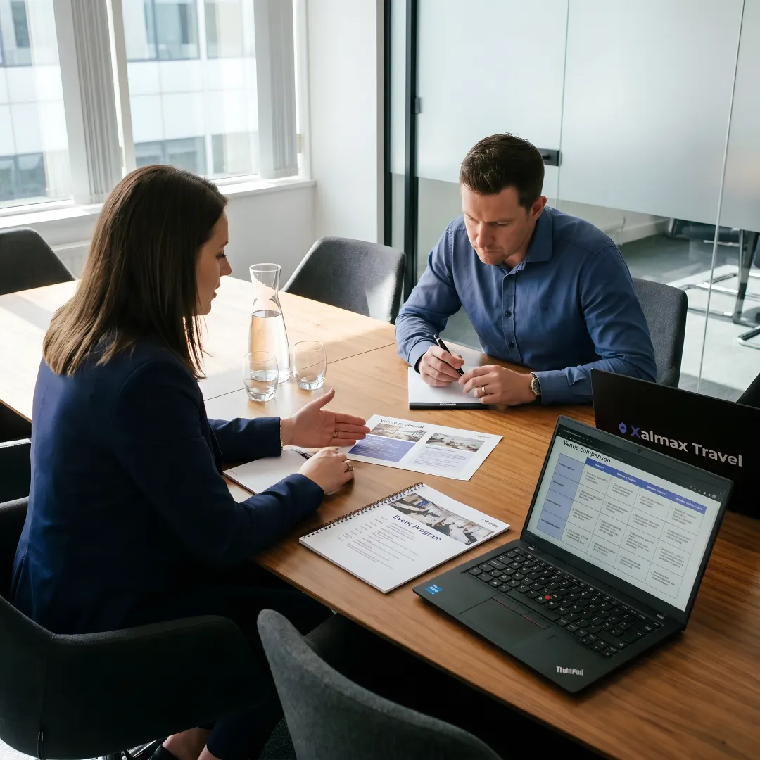 Corporate planners reviewing retreat venue options