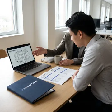 Corporate team reviewing venue options