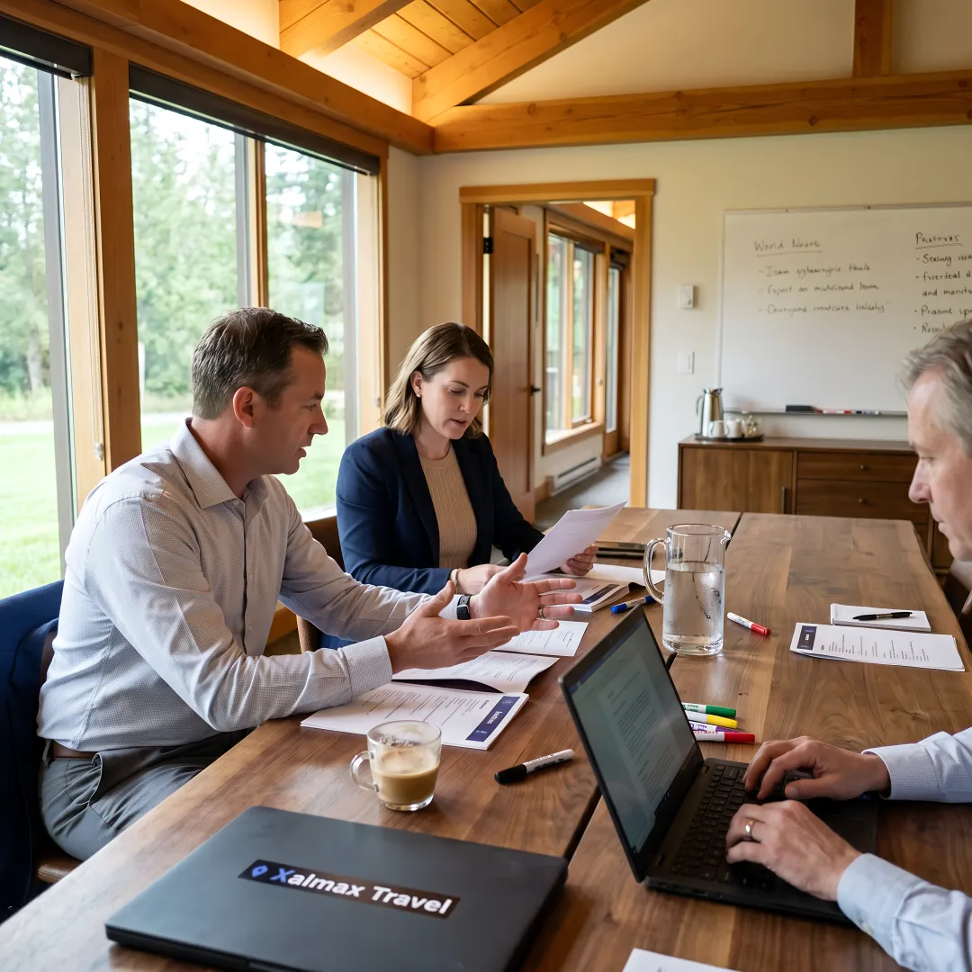 Team meeting at retreat venue with lodging