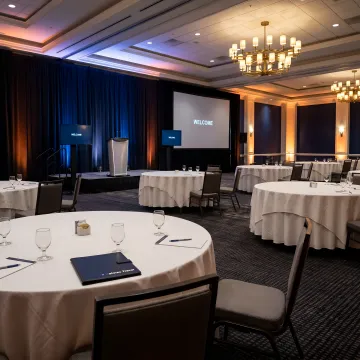 Large corporate retreat venue set for a business event