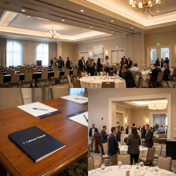 Large corporate retreat venue set for a company event
