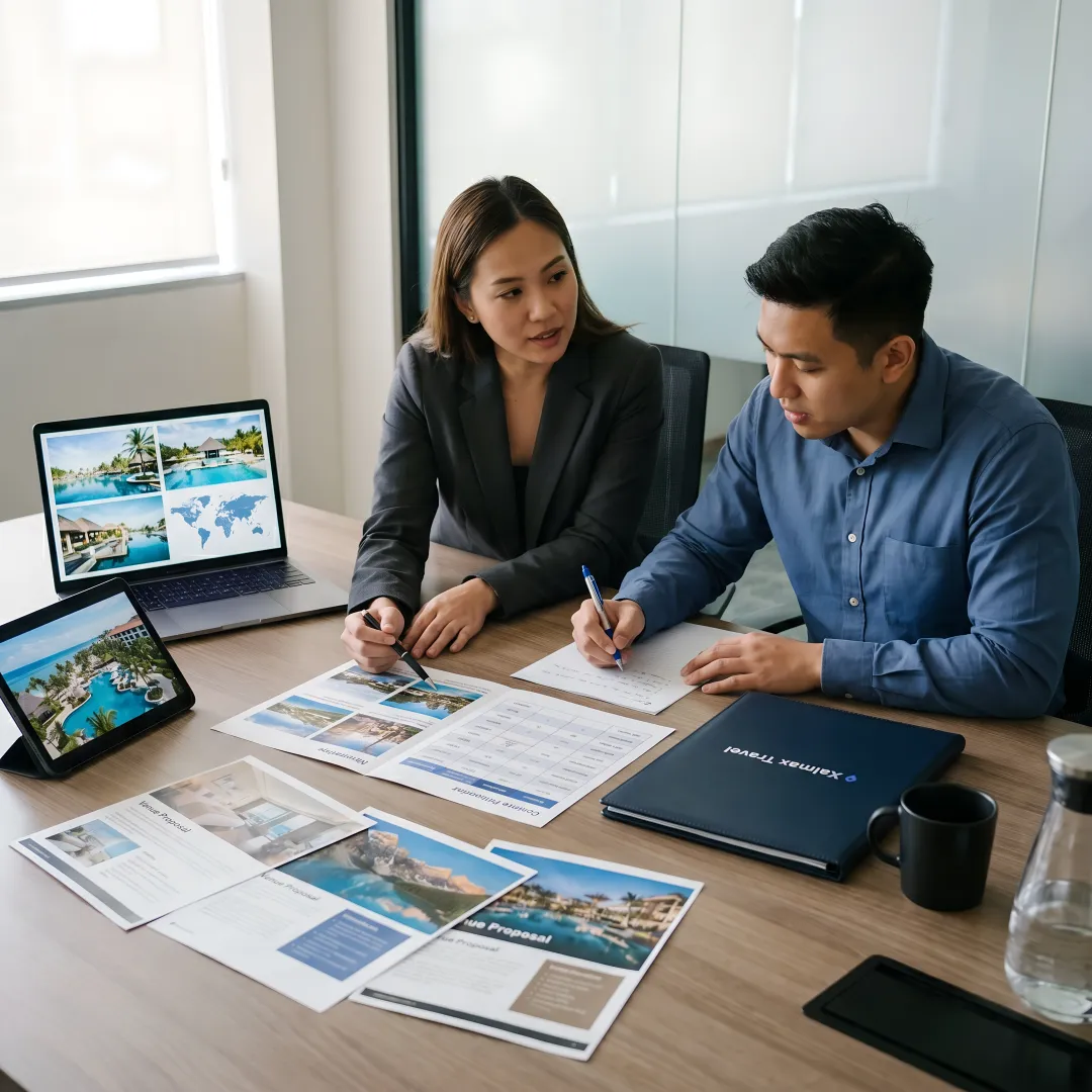 Corporate planners reviewing incentive travel options