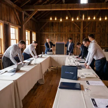Corporate team-building event at a barn venue