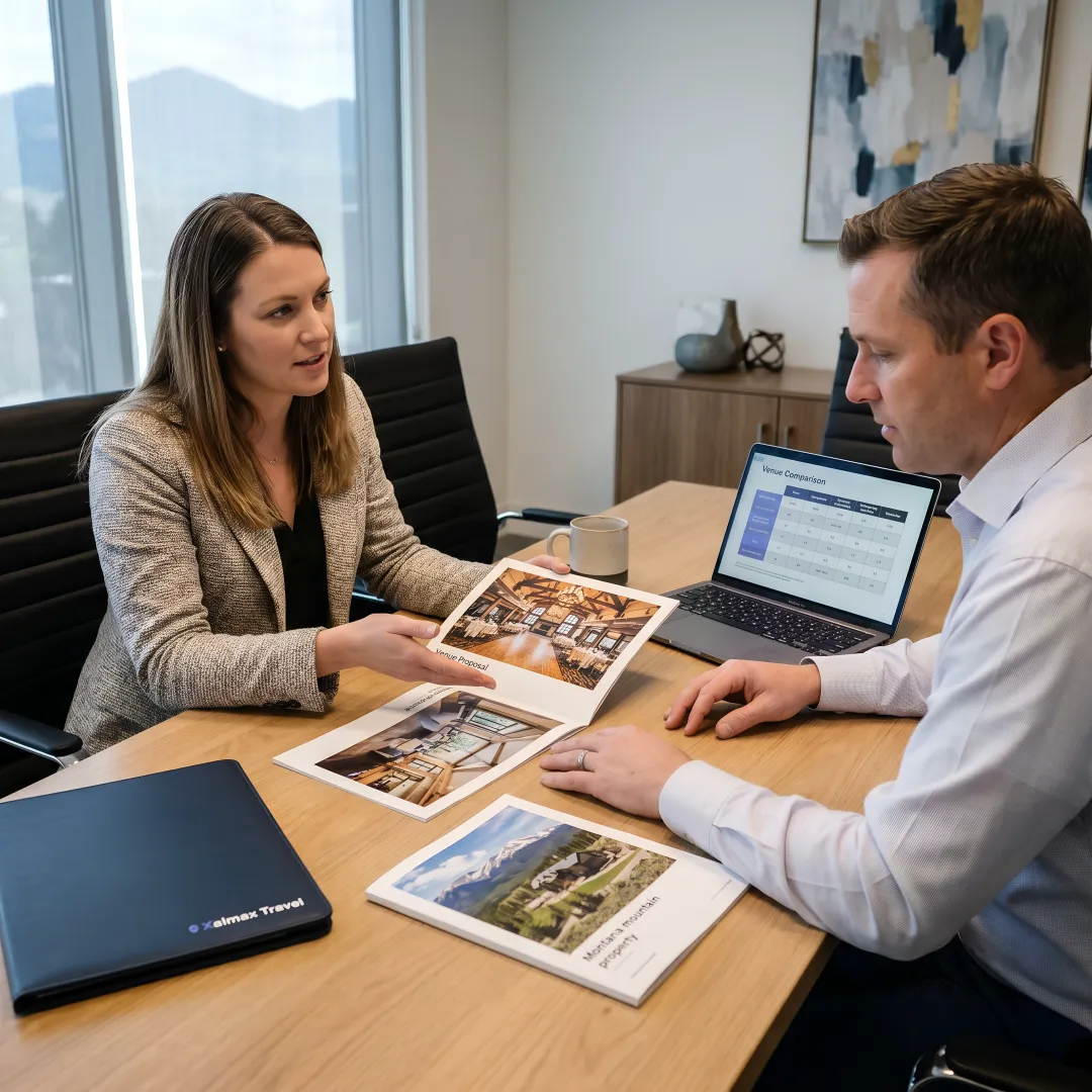 Corporate planners reviewing Montana retreat options