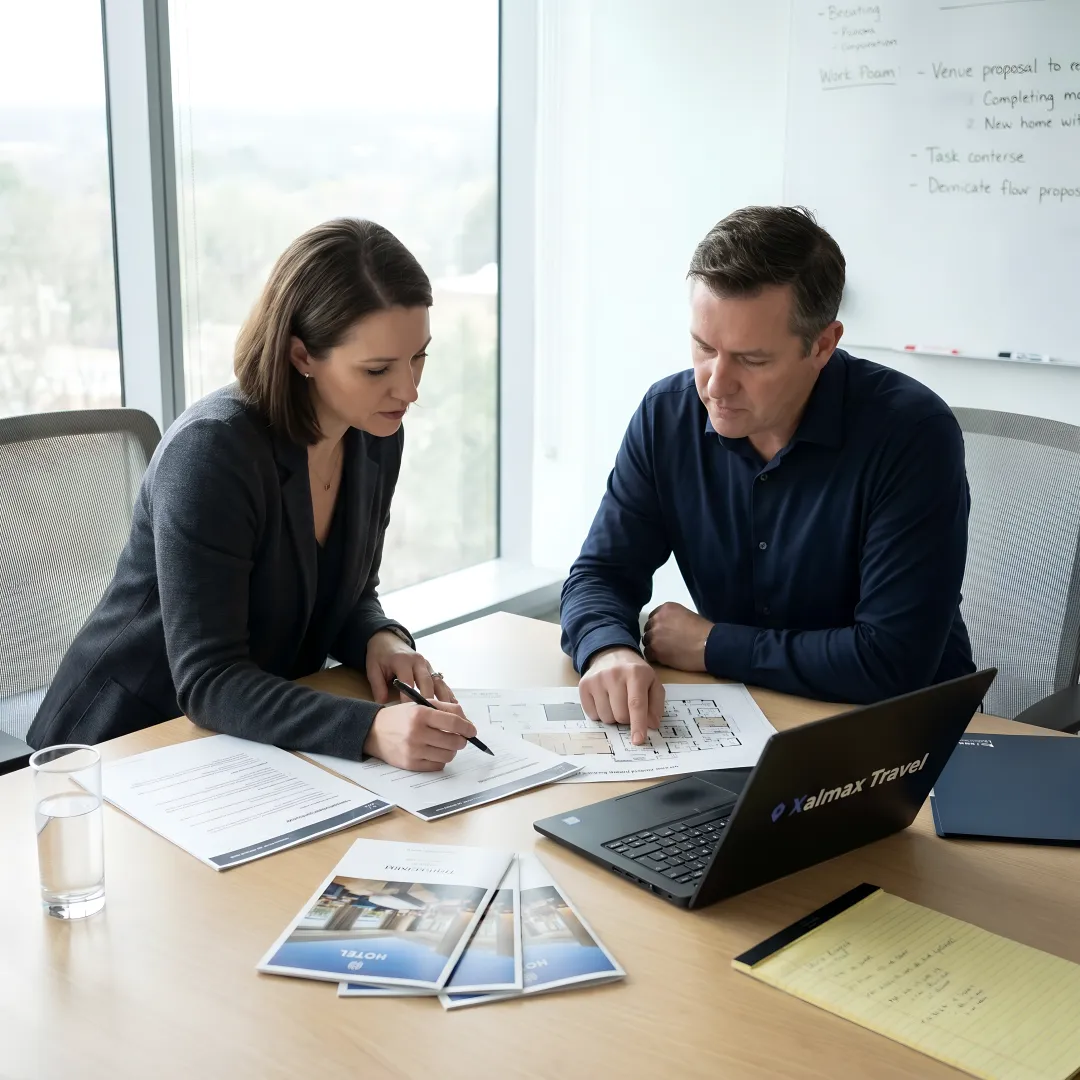 Corporate planners reviewing venue options