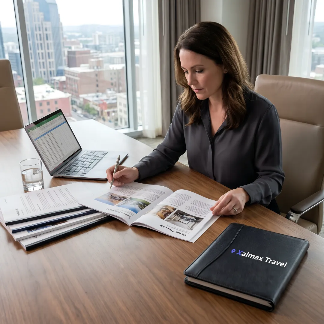 Planner reviewing venue options for a corporate retreat