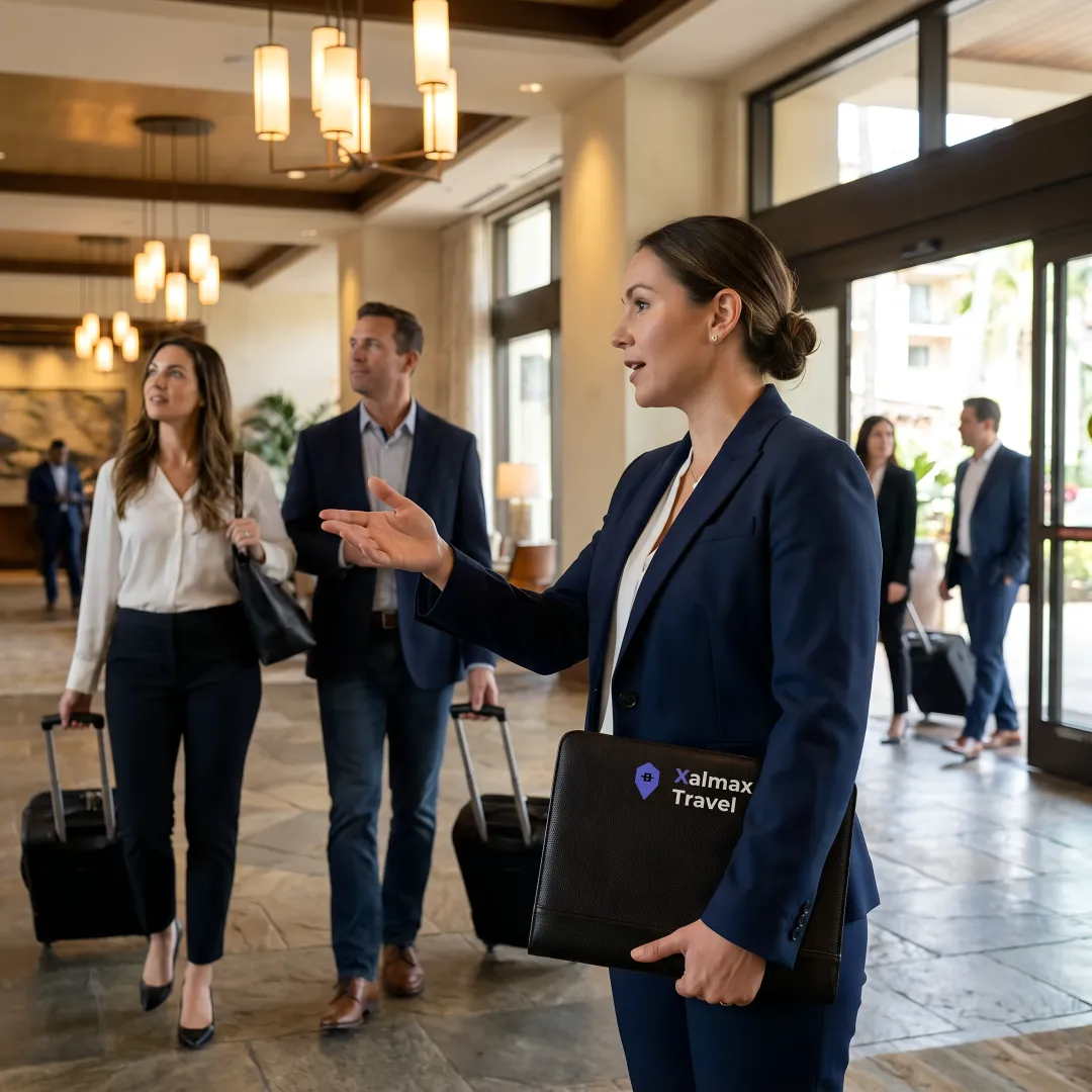 Corporate group at incentive travel destination