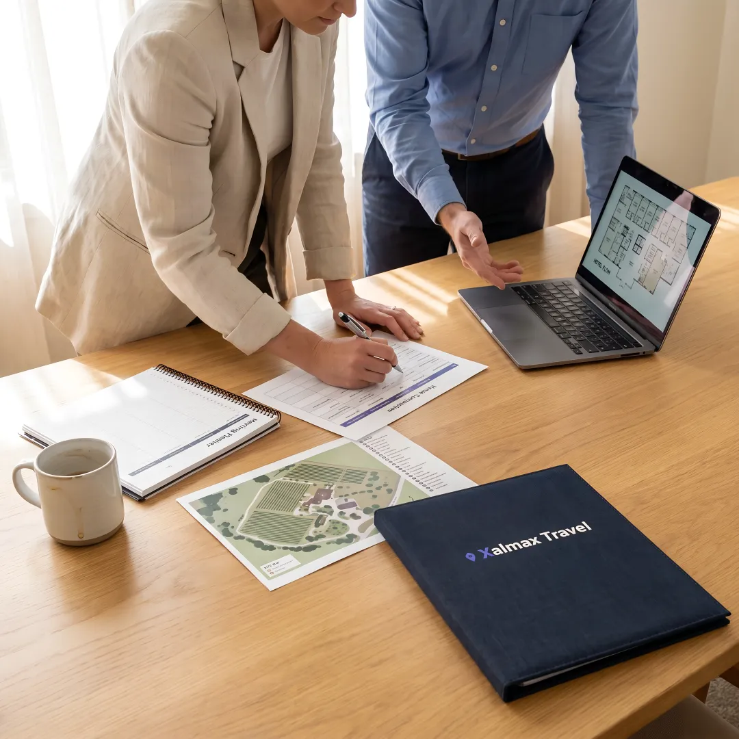 Corporate planners reviewing venue options