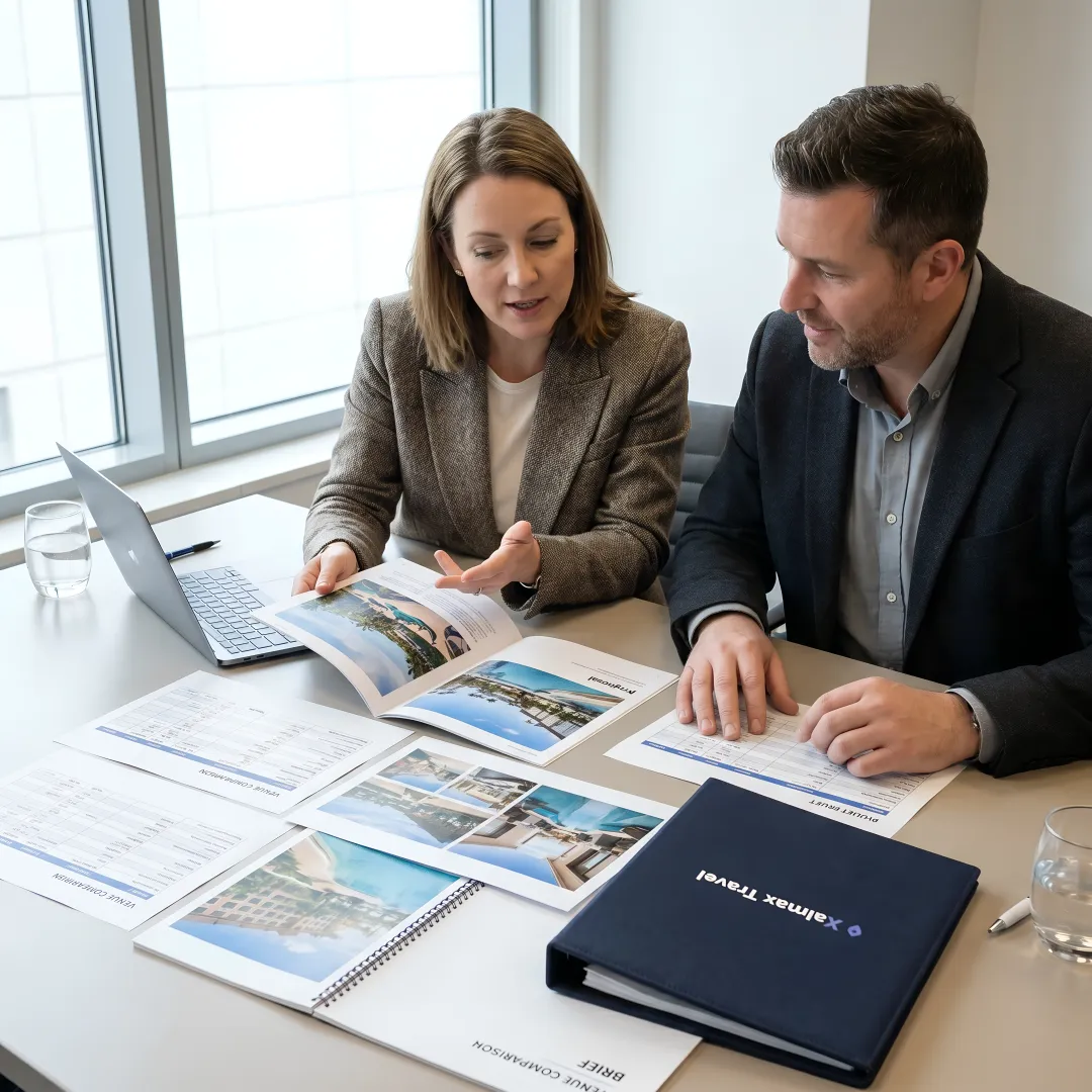 Corporate planners reviewing retreat venue options