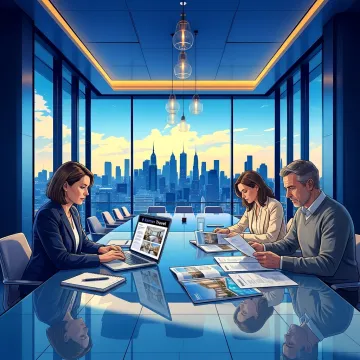 Corporate meeting planning team reviewing venue options