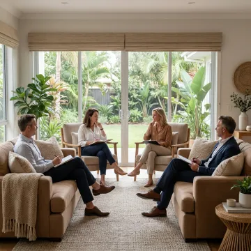 Executives at a peaceful recovery retreat