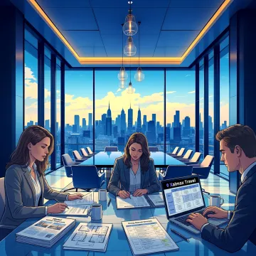 Corporate event planning team reviewing venue options