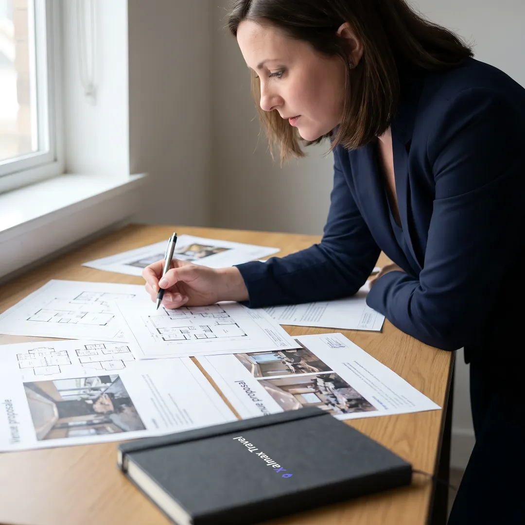 Planner reviewing venue options for a corporate meeting