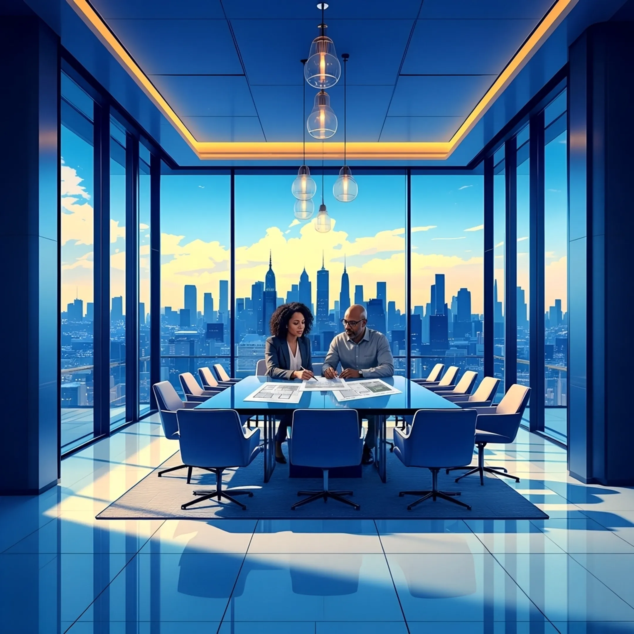 Planner comparing corporate venue proposals with a travel advisor