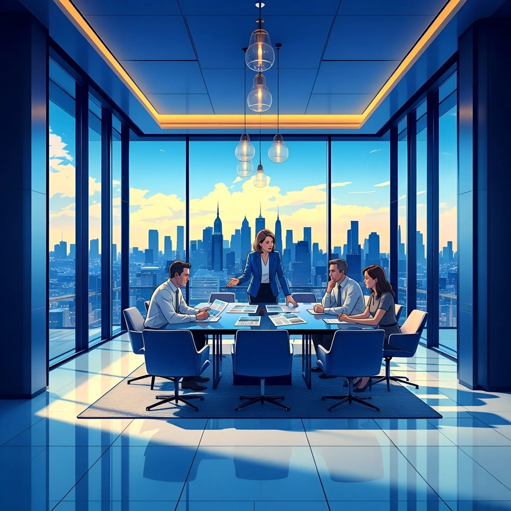 Consultant presenting corporate event venue proposals to a planning team