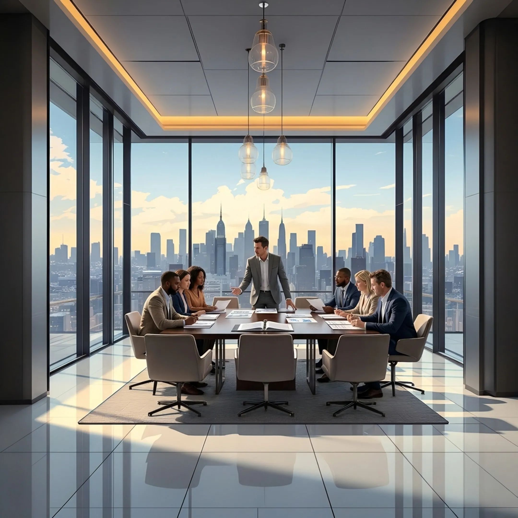 Planner presenting corporate venue options to an executive team