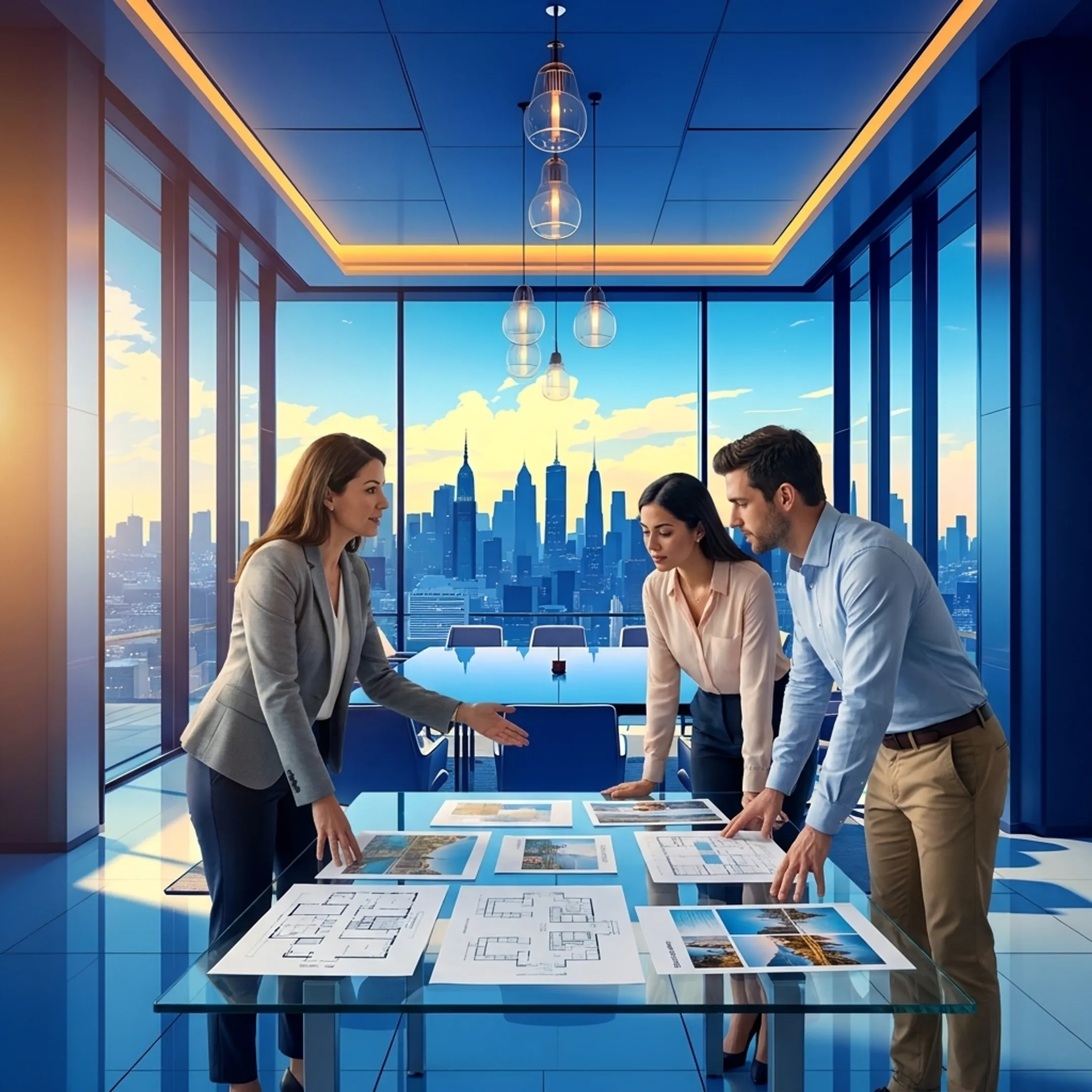Consultant presenting corporate venue options to event planners