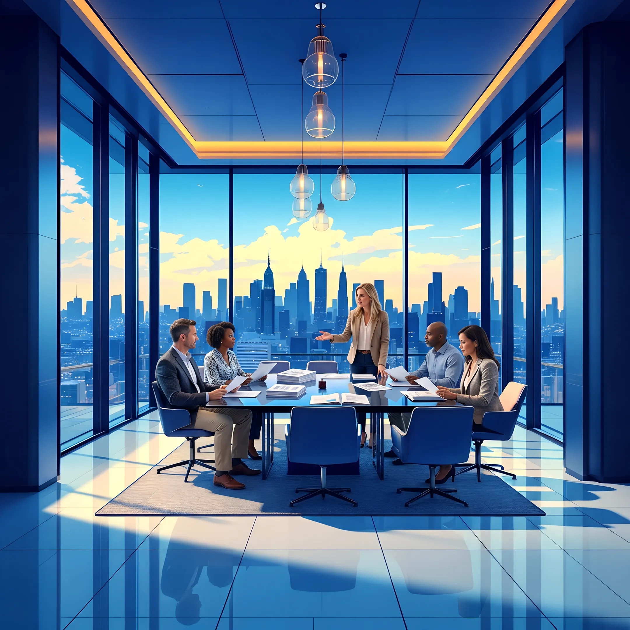 Advisor presenting corporate venue options to an event planning team