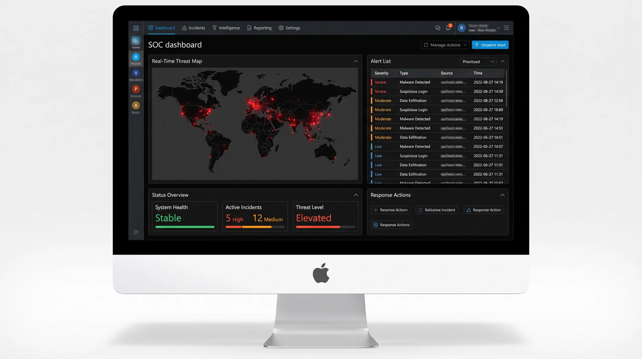 Security operations dashboard interface for real-time threat monitoring analysts