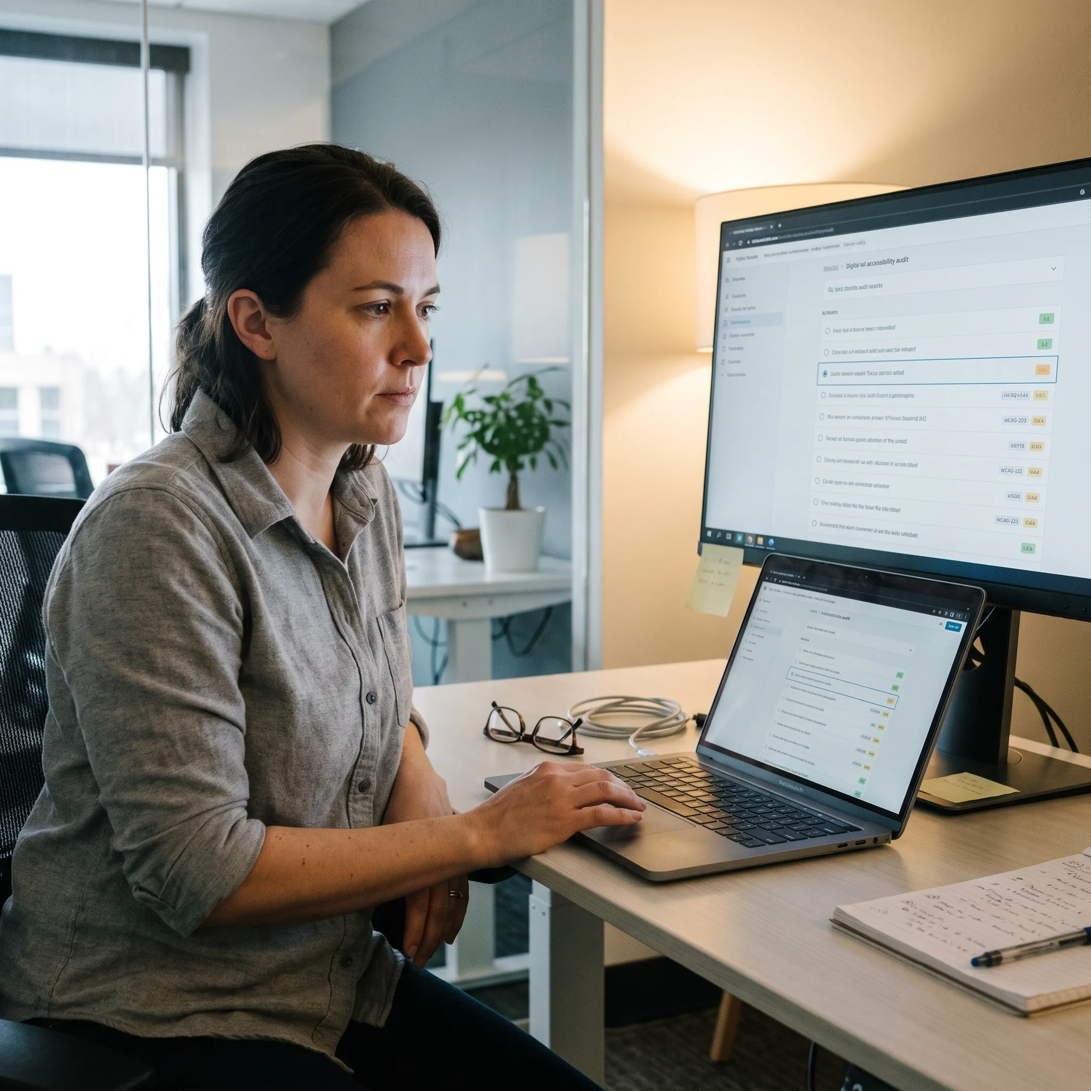 ADA compliance consultant conducting accessibility audit on responsive web application