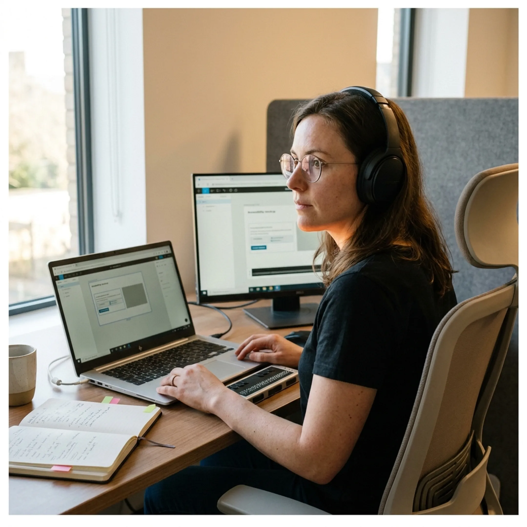 UX designer evaluating digital interface accessibility on a computer