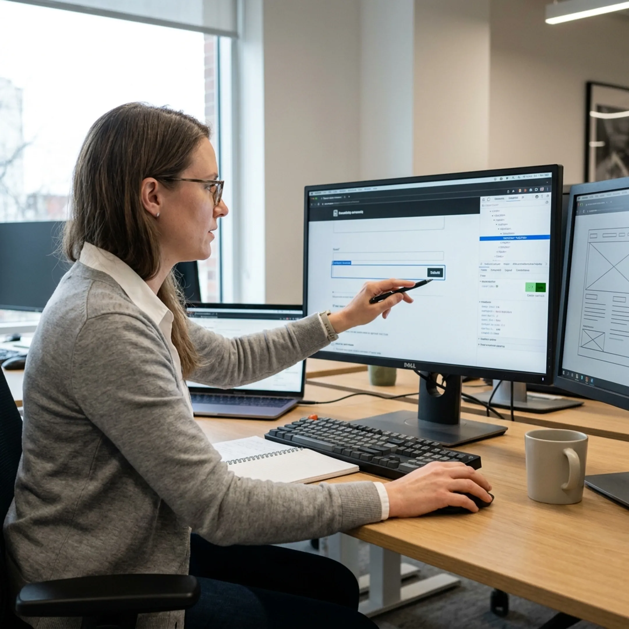 Digital accessibility consultant inspecting keyboard focus indicators and web code structure