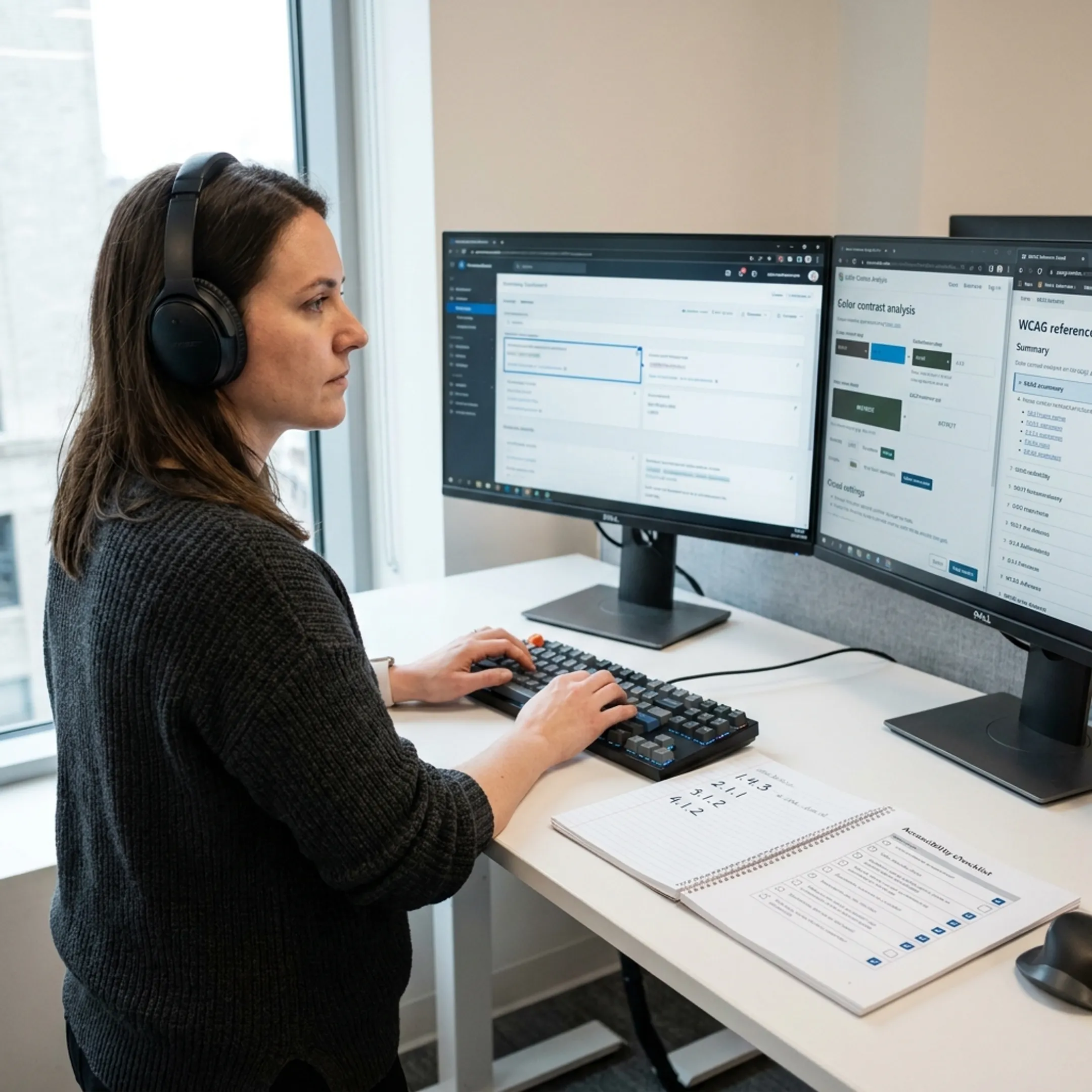 Accessibility specialist testing enterprise software with a screen reader