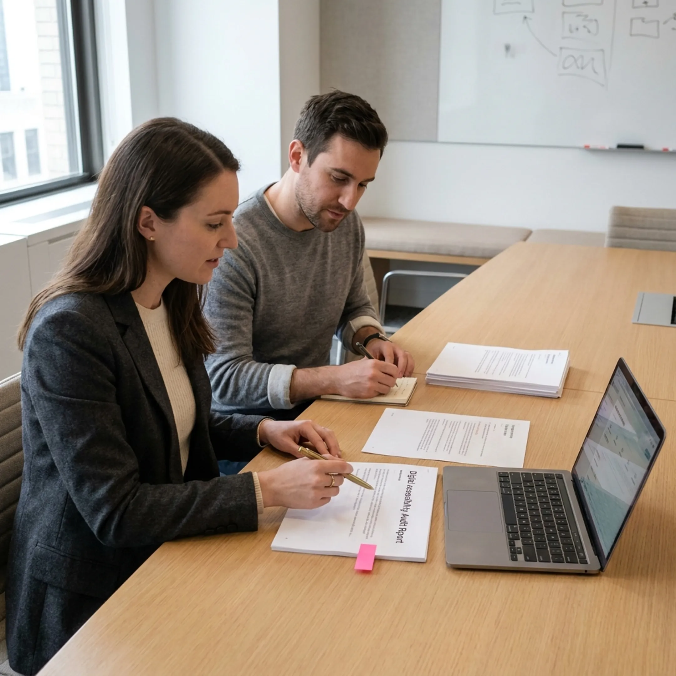 Team reviewing accessibility audit findings and WCAG recommendations