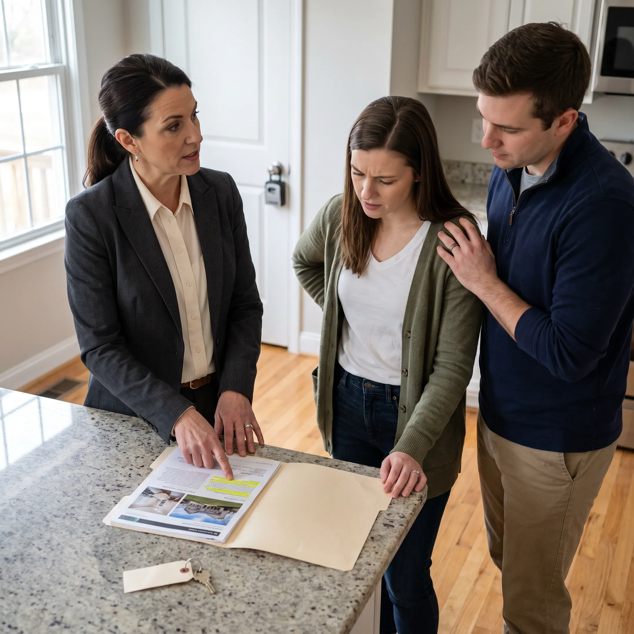 Buyer specialist reviewing home details with first-time buyers