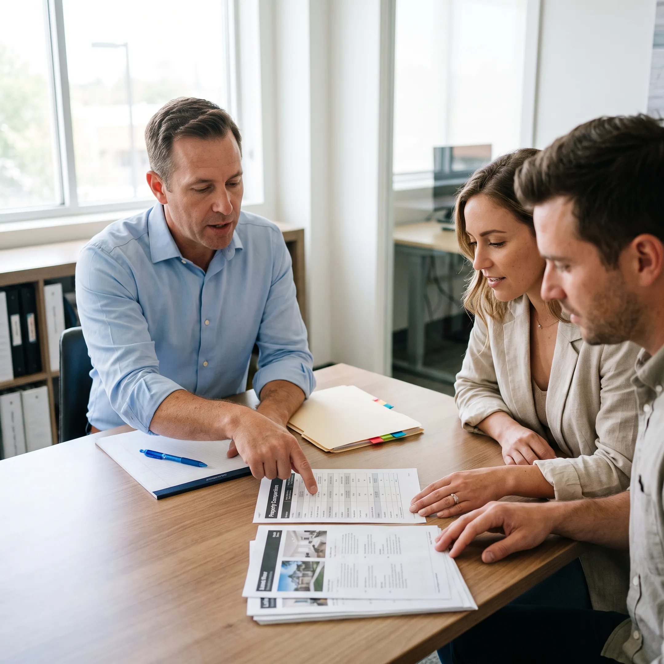 Real estate agent discussing a home purchase with clients
