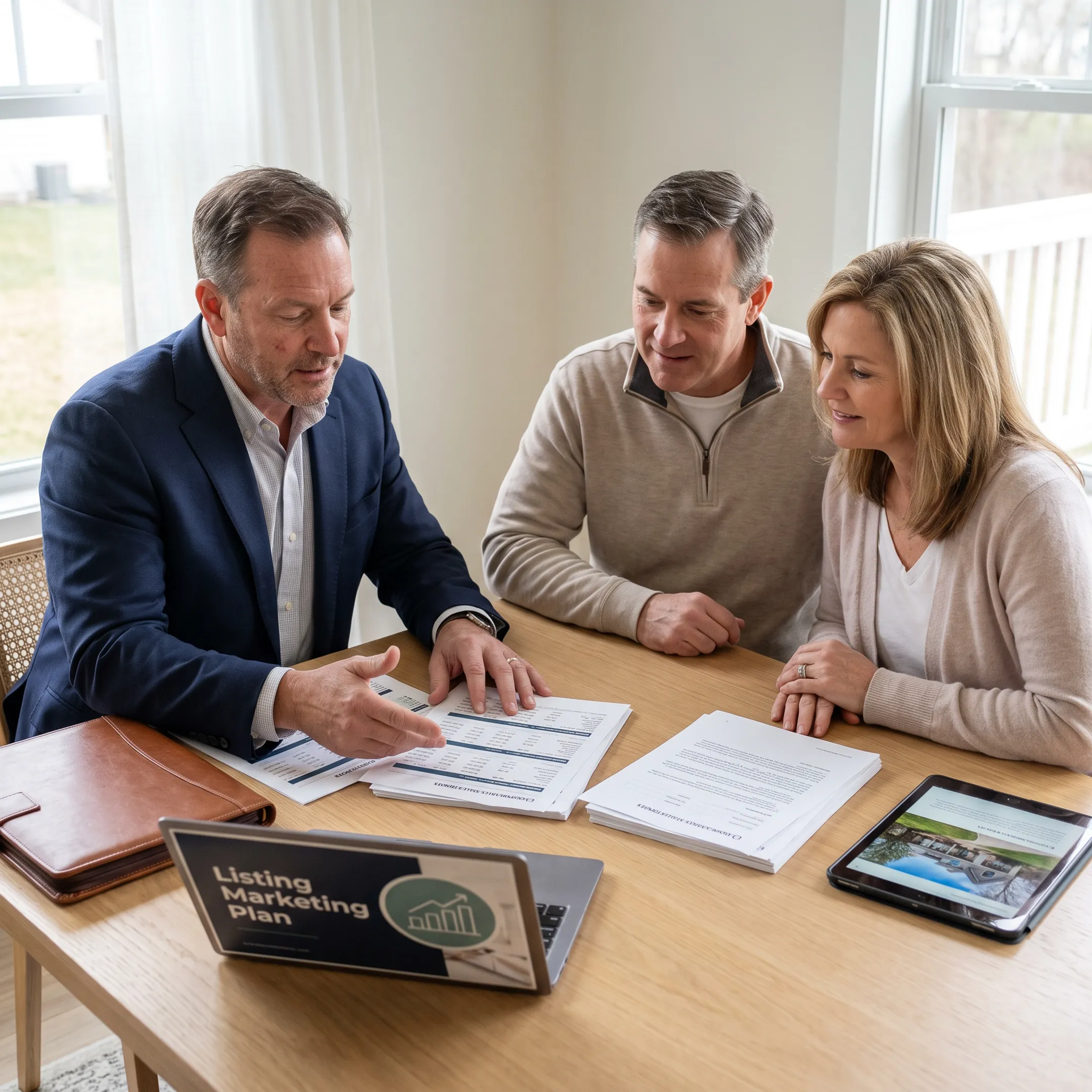 York real estate agent discussing a home sale with homeowners