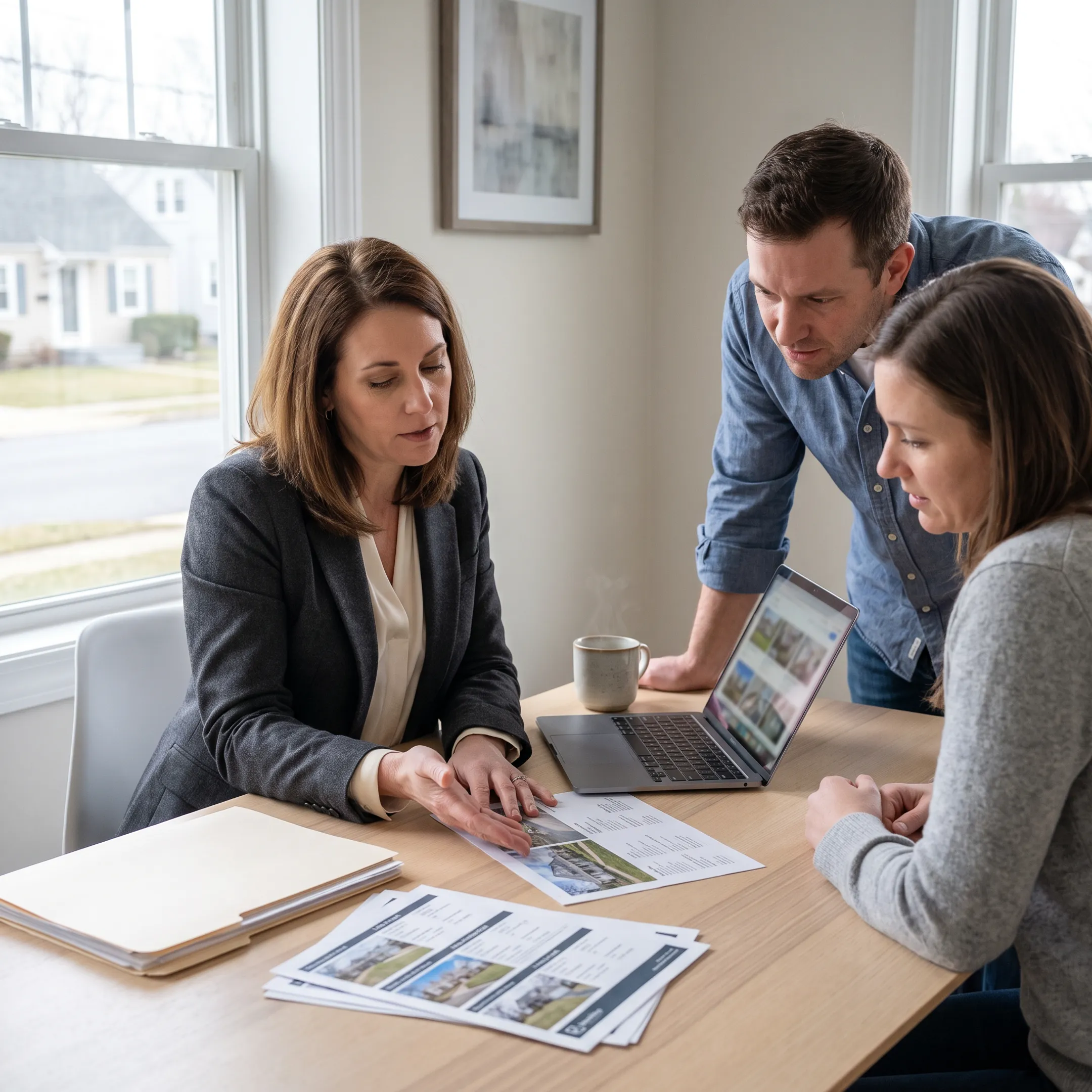 Realtor reviewing York homes for sale with buyers