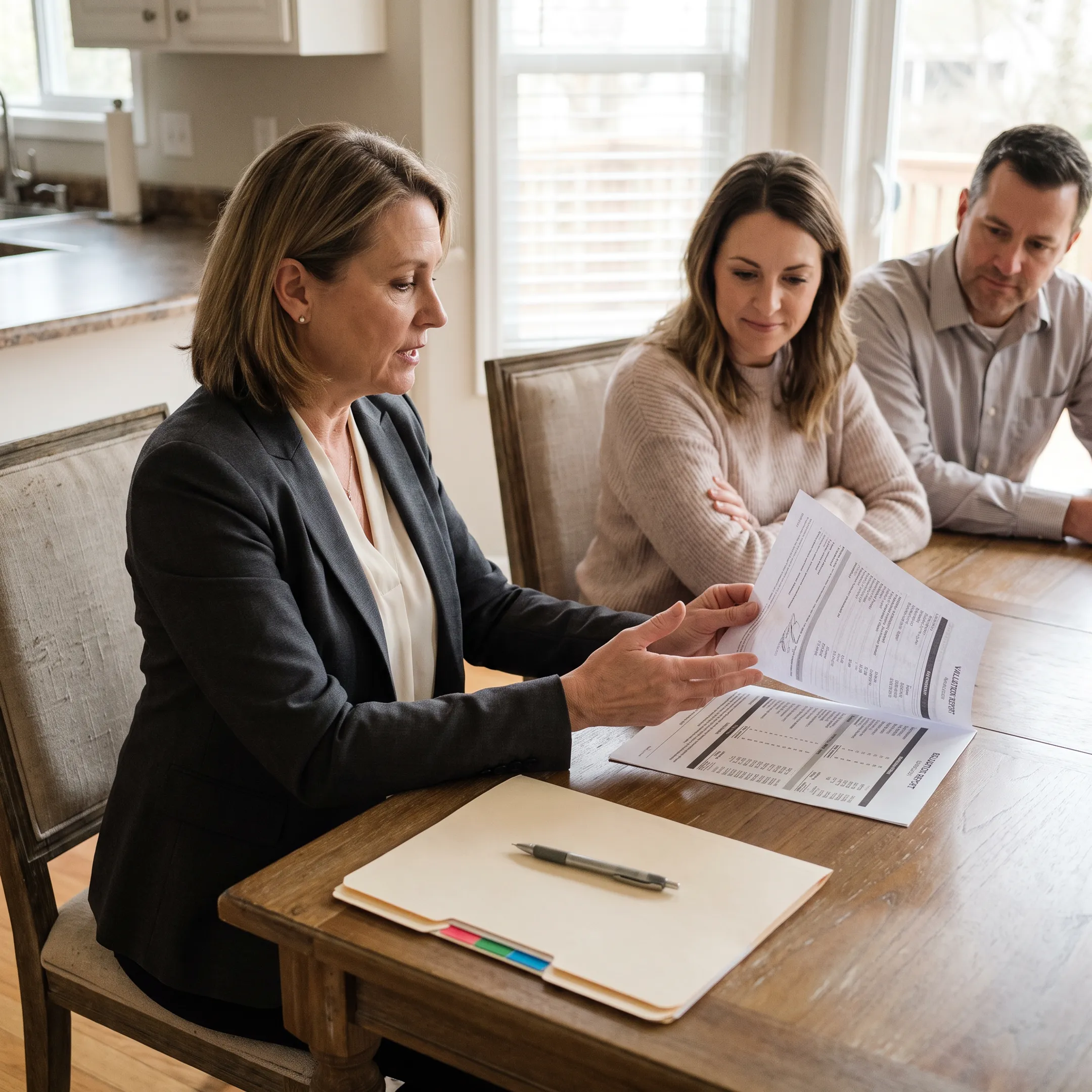 Realtor presenting a home valuation and comparable properties to clients