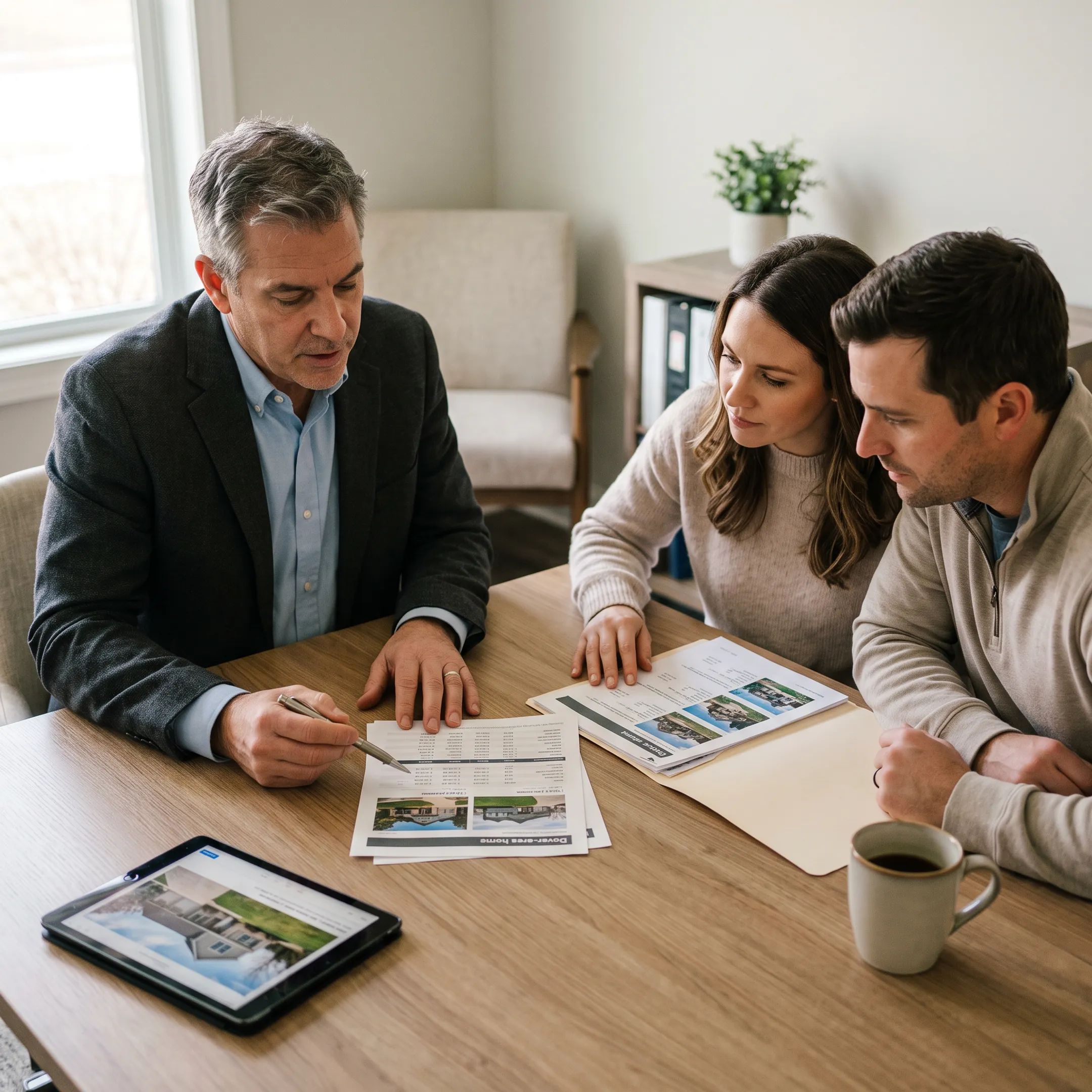 Real estate agent guiding clients through Dover property information