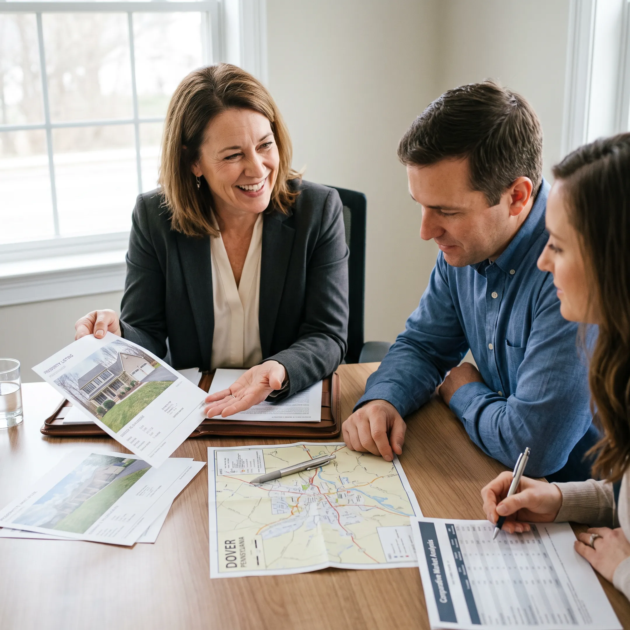 Realtor reviewing Dover home listings with clients